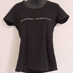 Sandro Ferrrone Raised Lettering Black Short Sleeve T-Shirt NWT Size Medium